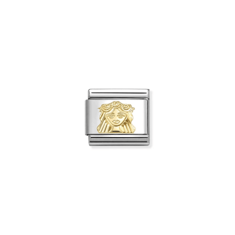 Nomination gold Virgo zodiac charm with etched maiden symbol