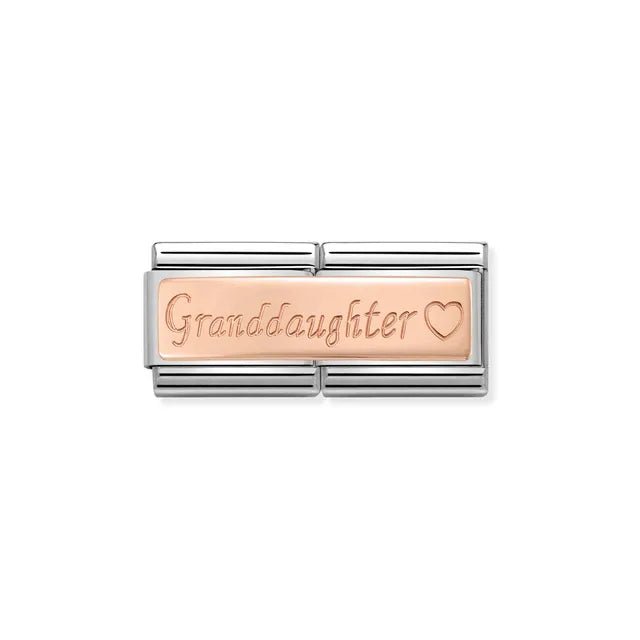 Nomination Double Link with rose gold Granddaughter engraving and heart, close-up
