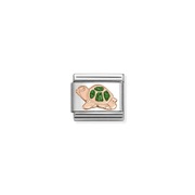 Nomination Green Glitter Turtle Classic Link in rose gold, front view