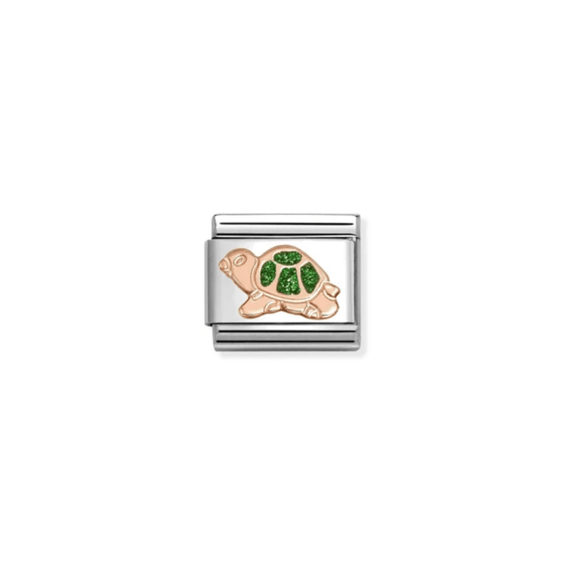 Nomination Green Glitter Turtle Classic Link in rose gold, front view