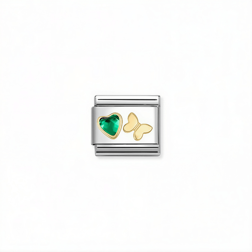 Nomination Classic link with green heart stone and 18k gold butterfly for Nomination Composable Classic bracelets