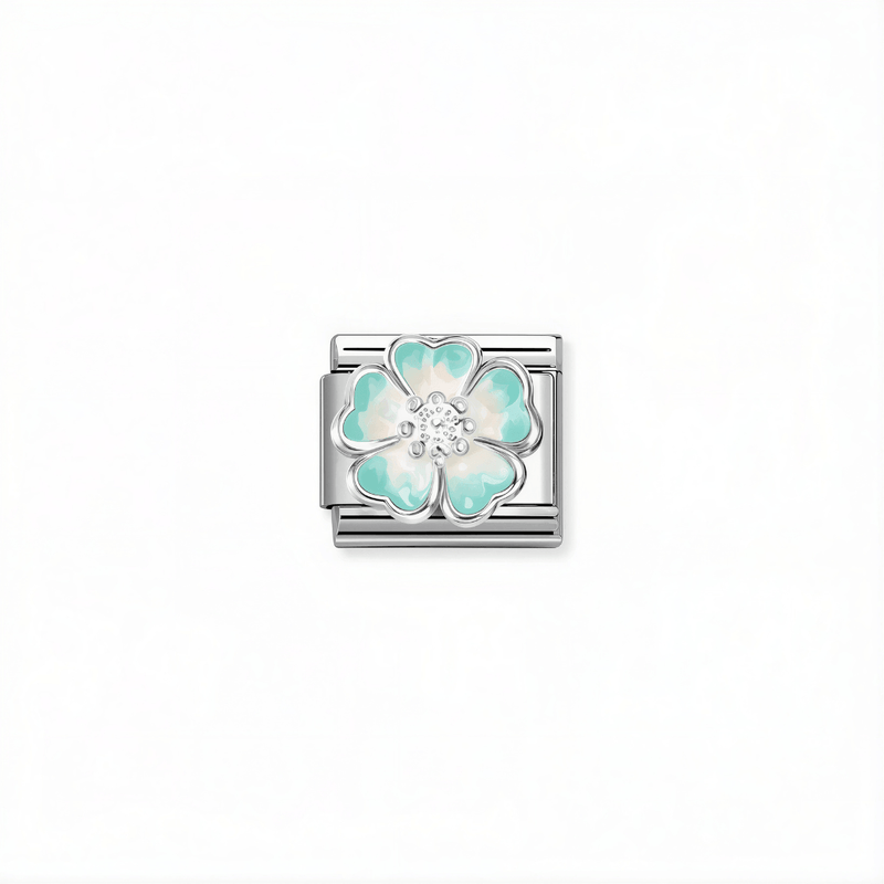 Nomination Classic green shaded flower link in silver with enamel and cubic zirconia for Nomination Composable Classic bracelets