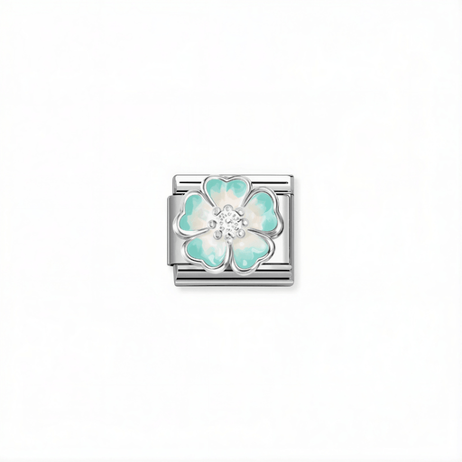 Nomination Classic green shaded flower link in silver with enamel and cubic zirconia for Nomination Composable Classic bracelets