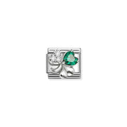 Nomination Classic Link charm with clover featuring green and white cubic zirconia in sterling silver on stainless steel, for a Nomination Bracelet