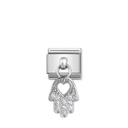Nomination Hand of Fatima silver pendant Classic Link with white cubic zirconia