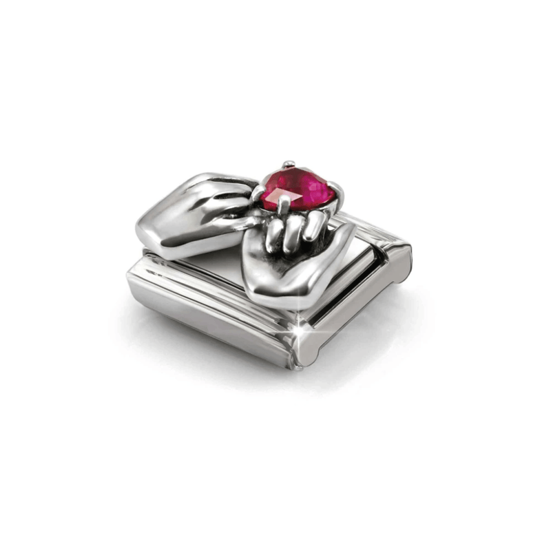 Nomination Composable Classic Hands charm with red heart-shaped Cubic Zirconia