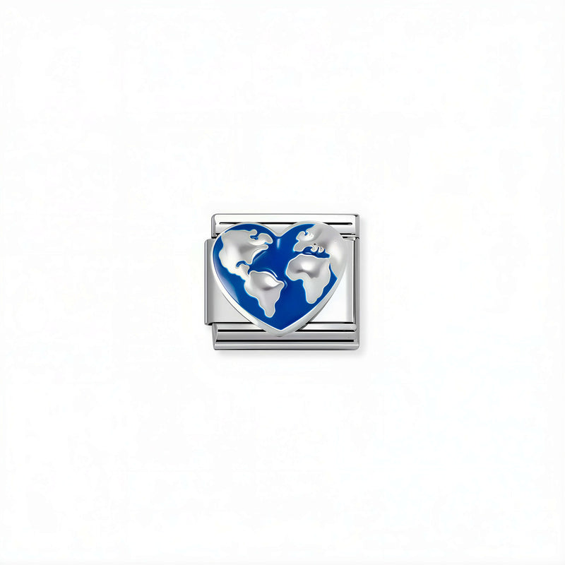 Nomination Classic heart globe link in silver with blue enamel for Nomination Composable Classic bracelets