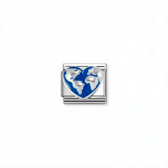 Nomination Classic heart globe link in silver with blue enamel for Nomination Composable Classic bracelets