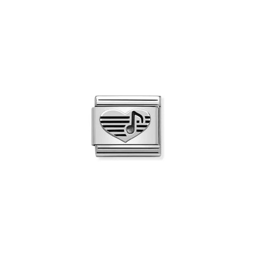 Nomination Classic link charm with heart and musical note in silver on stainless steel
