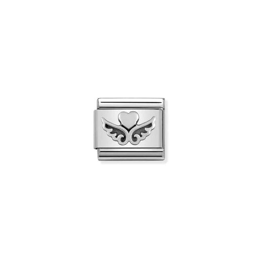 Nomination Classic link charm with heart and wings in sterling silver on stainless steel