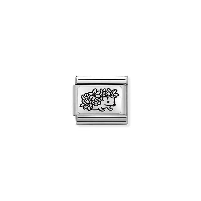 Nomination Classic Link hedgehog with flowers charm on silver bracelet