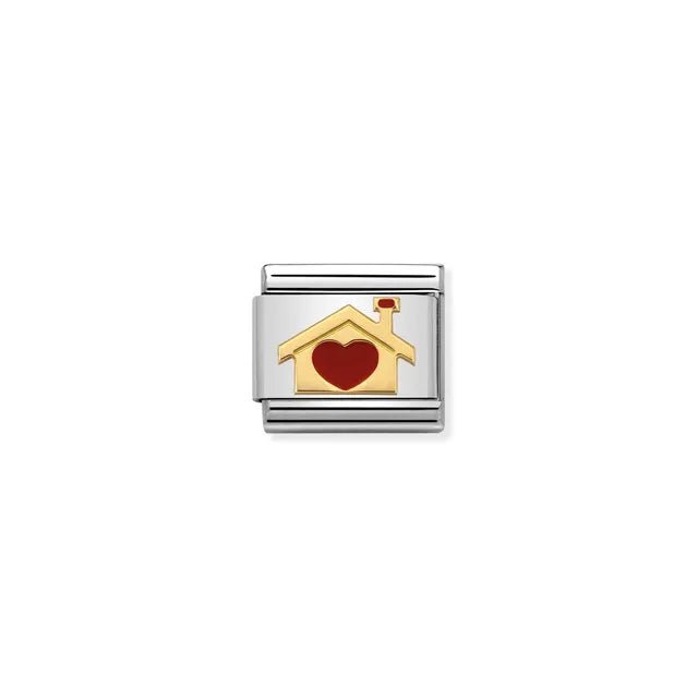 Nomination Classic Link charm with yellow-gold house and red enamel heart on stainless steel, for a Nomination Bracelet