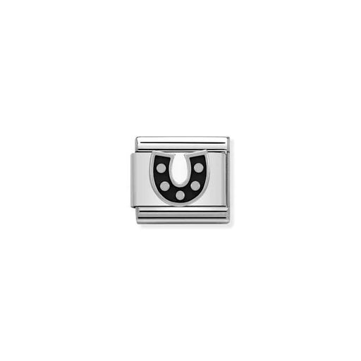 Nomination Classic Link charm with black enamel horseshoe in sterling silver on stainless steel