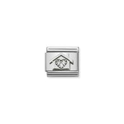 Nomination House with heart Classic Link charm in stainless steel and oxidised sterling silver with white cubic zirconia