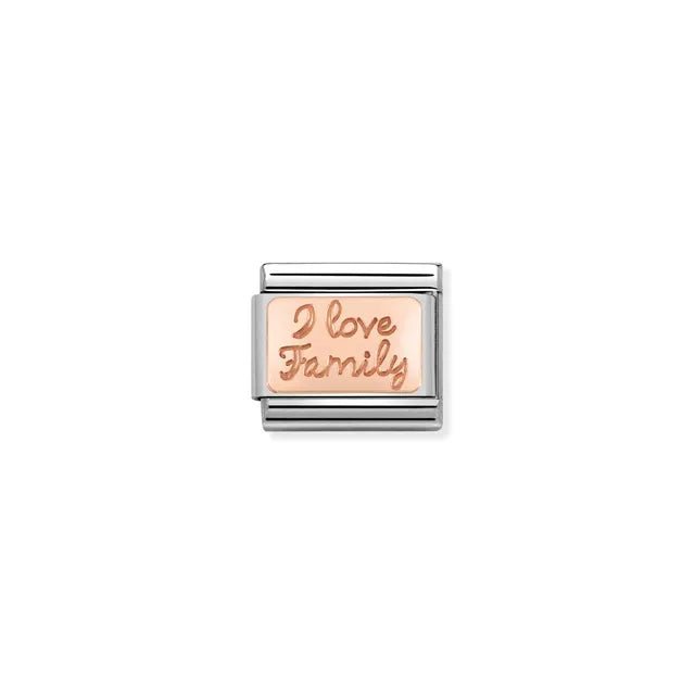 Nomination Classic Link charm with I Love Family engraved in bonded rose gold on stainless steel, for a Nomination Bracelet
