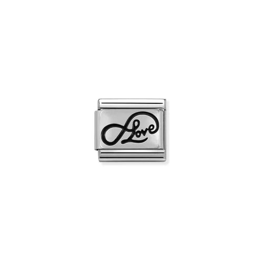 Nomination Infinity Love Classic Link charm in stainless steel, sterling silver and black enamel