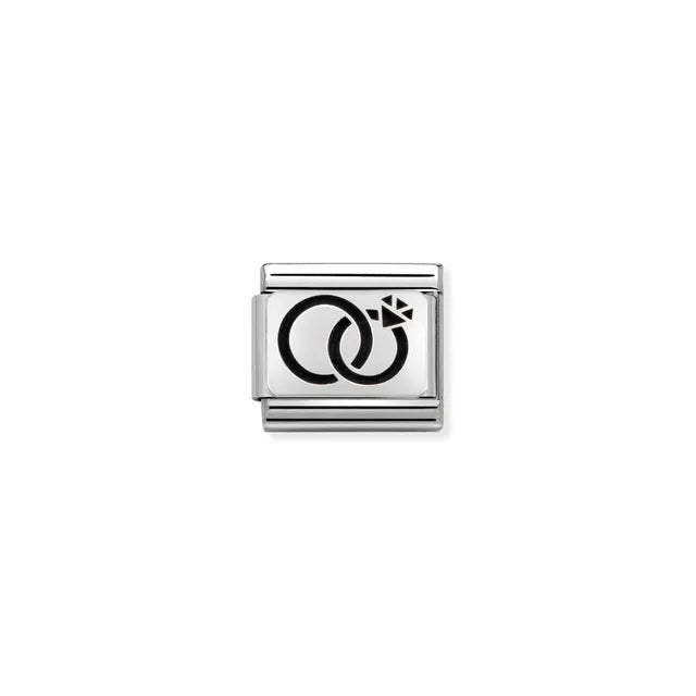 Nomination Interlocking Rings Love Classic Link charm in stainless steel and sterling silver with black enamel