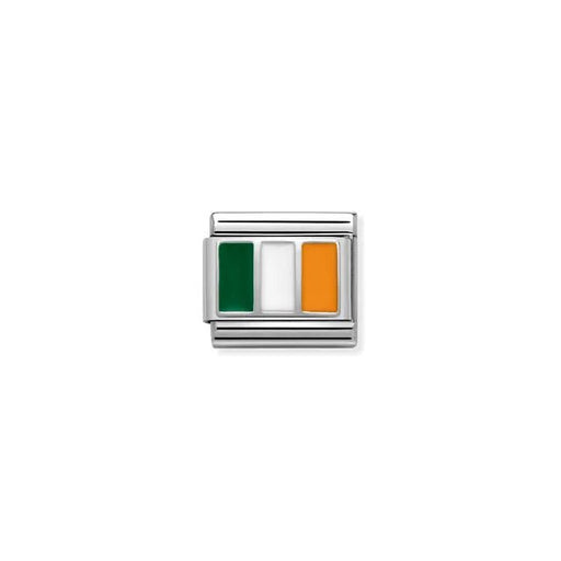 Close-up of Nomination Irish Flag Classic Link charm in enamel and silver