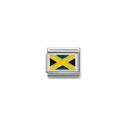 Close-up of Nomination Jamaican Flag Classic Link charm in enamel and silver