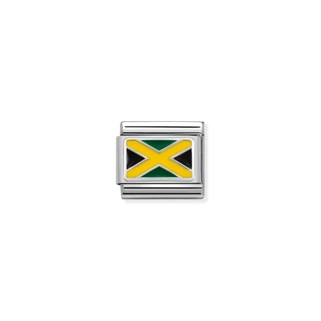 Close-up of Nomination Jamaican Flag Classic Link charm in enamel and silver