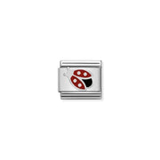 Nomination Classic Link charm featuring a red and black enamel ladybird in sterling silver on stainless steel