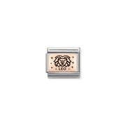 Leo zodiac Nomination Classic Link in bonded rose gold with black enamel, close-up