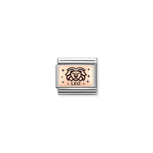 Leo zodiac Nomination Classic Link in bonded rose gold with black enamel, close-up