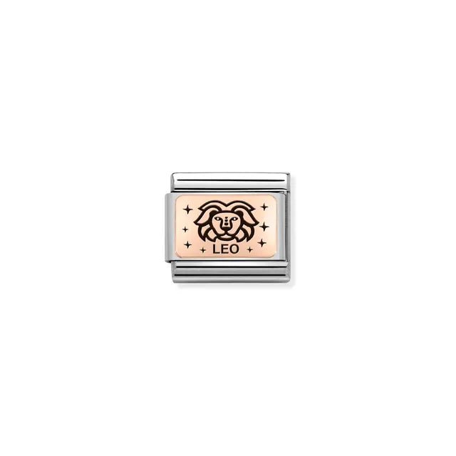 Leo zodiac Nomination Classic Link in bonded rose gold with black enamel, close-up