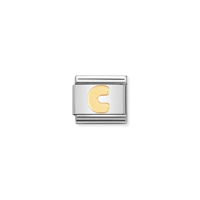 Nomination Letter C Classic Link charm in stainless steel with bonded yellow-gold initial