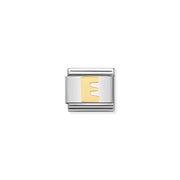 Nomination Letter E Classic Link charm in stainless steel with bonded yellow gold