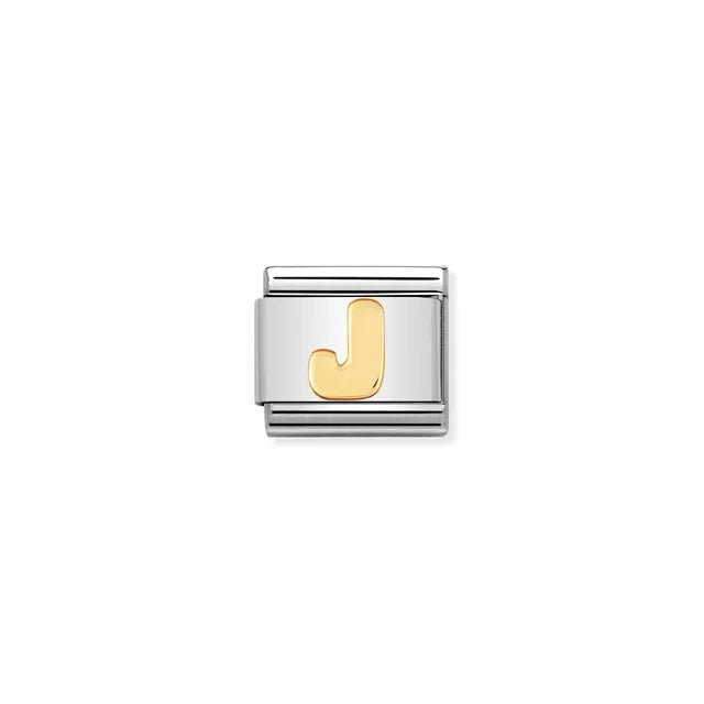 Nomination Letter J Classic Link charm in stainless steel with bonded yellow gold