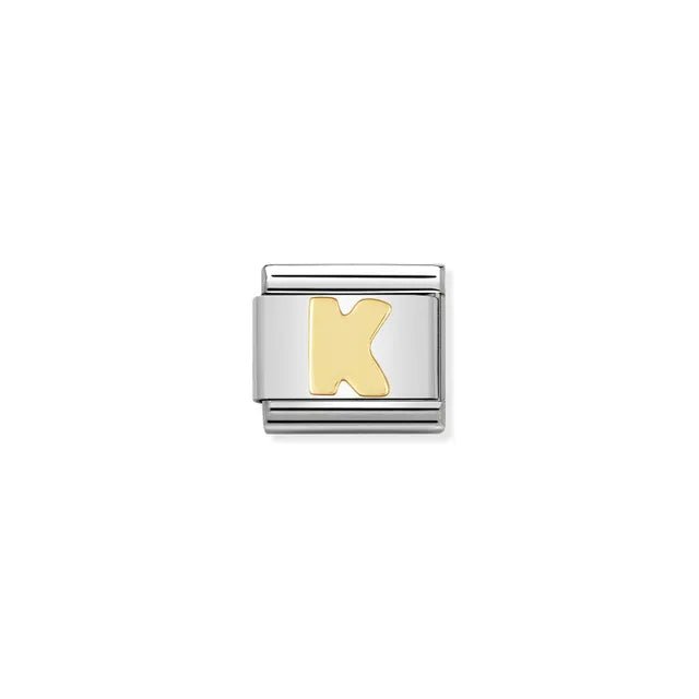 Nomination Letter K Classic Link charm in stainless steel with bonded yellow gold initial