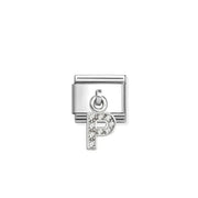Close-up of Nomination Letter P Classic Link with white CZ pendant in stainless steel