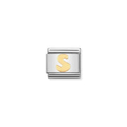 Nomination Letter S Classic Link charm in stainless steel with bonded yellow gold