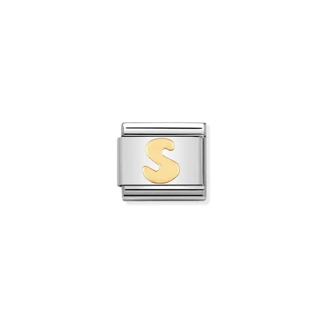 Nomination Letter S Classic Link charm in stainless steel with bonded yellow gold