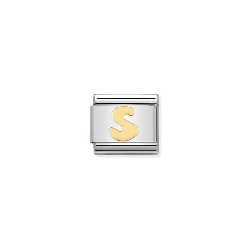 Nomination Letter S Classic Link charm in stainless steel with bonded yellow gold