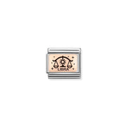 Libra zodiac Nomination Classic Link in bonded rose gold with black enamel, close-up