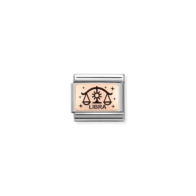 Libra zodiac Nomination Classic Link in bonded rose gold with black enamel, close-up