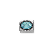 Light blue oval cubic zirconia Nomination Classic Link charm in beaded silver, close-up