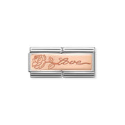 Nomination Double Link with rose gold Love and flower plaque, close-up