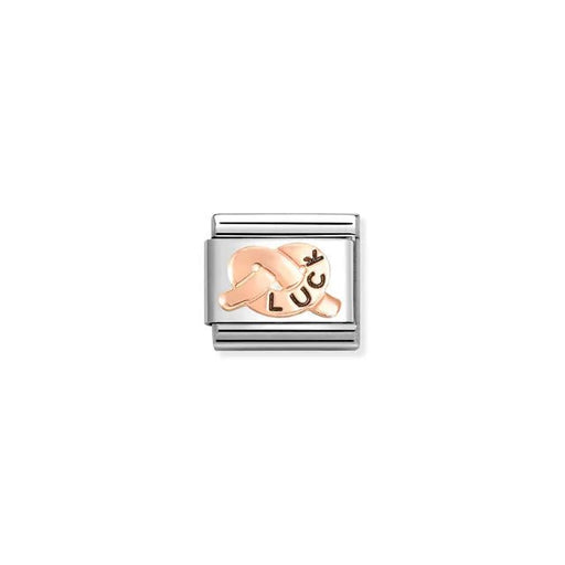 Nomination Classic Link charm with LUCK promise knot in bonded rose gold with black enamel on stainless steel, for a Nomination Bracelet
