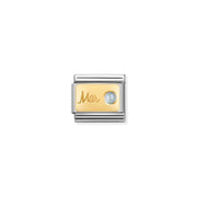 March birthstone Nomination Classic Link in yellow gold with aquamarine-colour cabochon, close-up