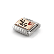 Nomination rose gold ME Classic Link with crown and red enamel heart, angled view