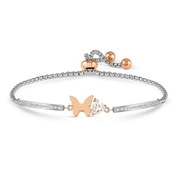Nomination Milleluci Butterfly adjustable bracelet in rose gold-tone PVD with white cubic zirconia heartd