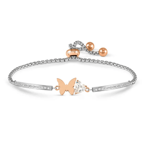 Nomination Milleluci Butterfly adjustable bracelet in rose gold-tone PVD with white cubic zirconia heartd
