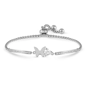 Nomination Milleluci Butterfly adjustable bracelet in silver stainless steel with white cubic zirconia heart