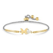 Nomination Milleluci Butterfly adjustable bracelet in yellow gold-tone PVD with white cubic zirconia heart