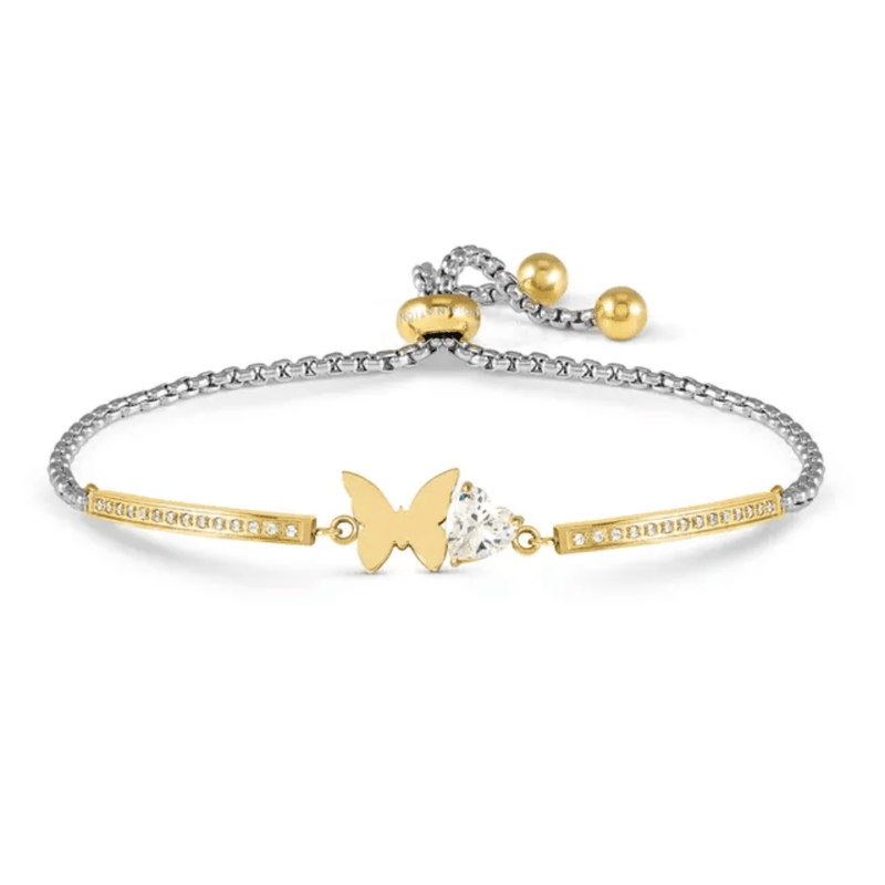 Nomination Milleluci Butterfly adjustable bracelet in yellow gold-tone PVD with white cubic zirconia heart