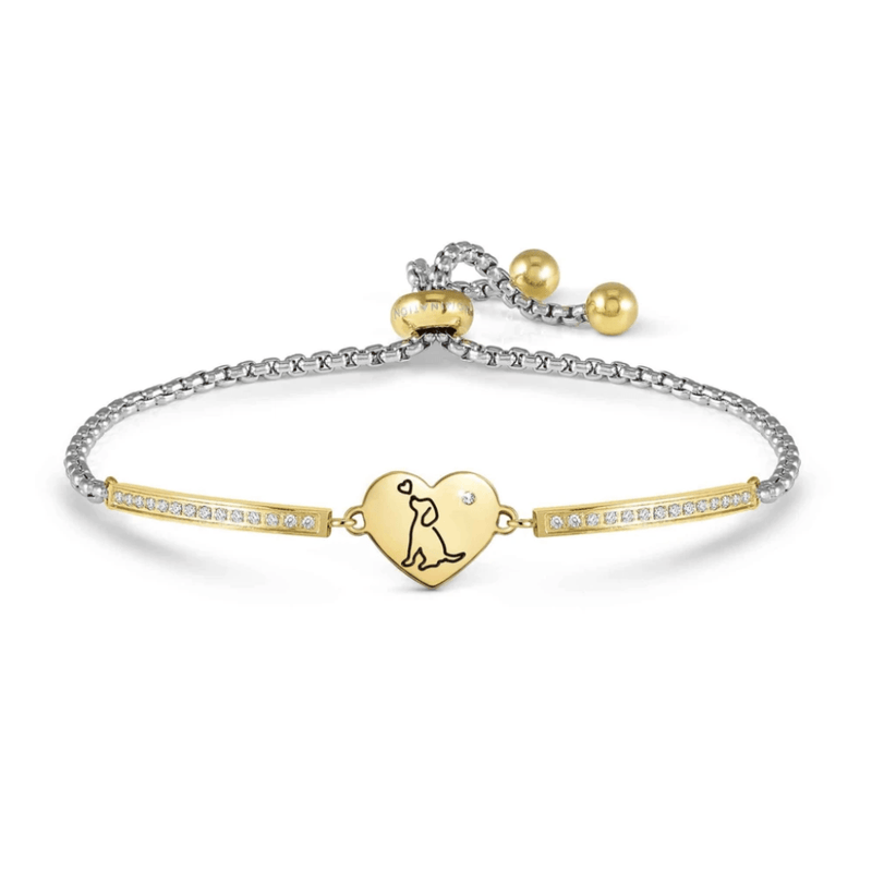 Nomination Milleluci Dog Heart bracelet with gold-tone PVD, black dog engraving and white Cubic Zirconia