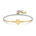 Nomination Milleluci Four-Leaf Clover Bracelet in stainless steel with yellow-gold PVD and white Cubic Zirconia, adjustable slider chain on a white background.